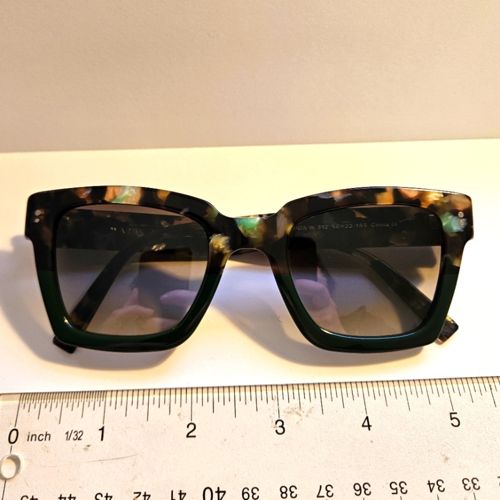 Warby Parker "Sonia" green gem Tortoiseshell Square Sunglasses